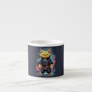 Tasse Expresso Aquarelle cool Jaune Ninja Chat Guerrier