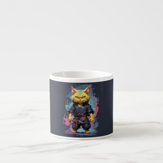Tasse Expresso Aquarelle cool Jaune Ninja Chat Guerrier (Devant)