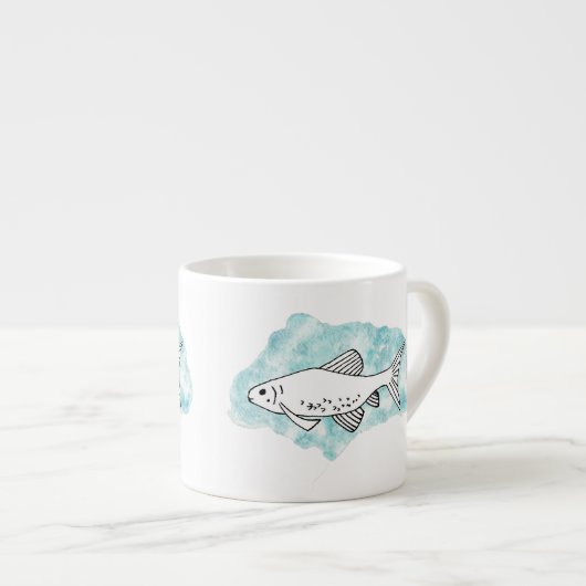 Tasse Expresso Aquarelle Dessin Poisson Mince (Devant droit)