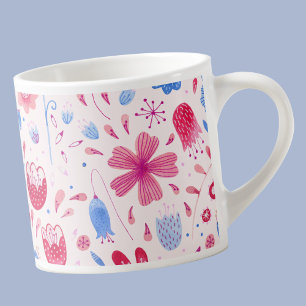 Tasse Expresso Aquarelle florale moderne bleu rose