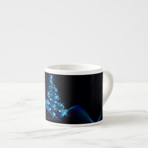 Tasse Expresso arbre de Noël stylisé SlipperyJoe bleu brillant s