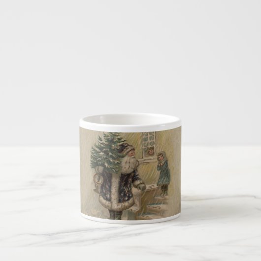 Tasse Expresso Arbre de Noël vintage Père Noël (Devant)