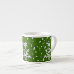 Tasse Expresso Arbre et flocons de neige de Noël blanc fleuri