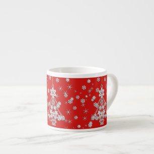 Tasse Expresso Arbre et flocons de neige de Noël blanc fleuri