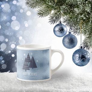 Tasse Expresso Arbres de Noël et flocons de neige Blue ID863
