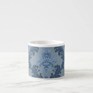 Tasse Expresso Ardoise Bleu Fumé Poudre Douce Bleue Élégant Damas