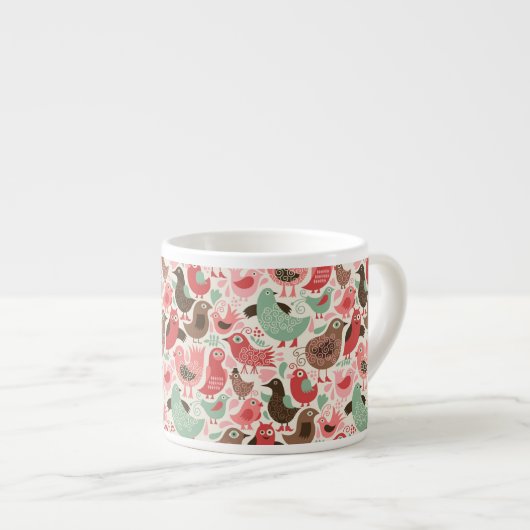 Tasse Expresso arrière - plan avec les oiseaux mignons (Devant droit)