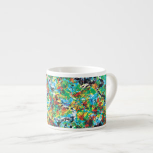 Tasse Expresso Art de motif de fleurs de printemps bleu vert colo
