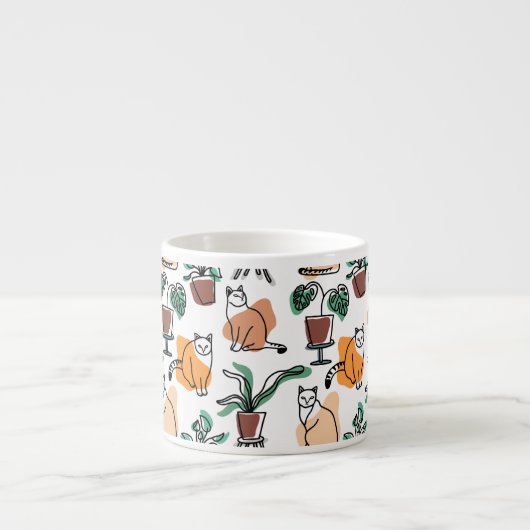 Tasse Expresso Art de trait dessin chats et fleurs (Devant)