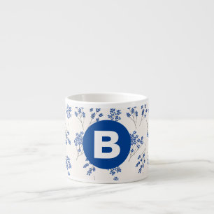 Tasse Expresso Assez Élégant Motif Floral Bleu Monogramme