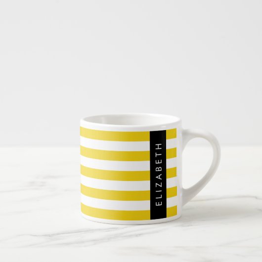 Tasse Expresso Bandes Jaunes, Motif Gratté, Lignes, Votre Nom (Droite)