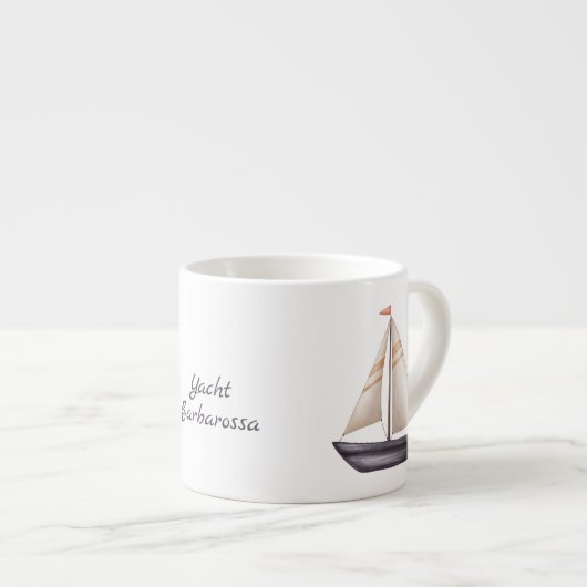 Tasse Expresso Bateau à voile marron et nom (Devant droit)