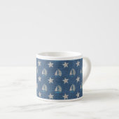 Tasse Expresso Bateaux à voile sur Blue Linen (Devant droit)