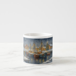 Tasse Expresso Bateaux de pêche dans le port à Noël