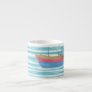 Tasse Expresso Bateaux : Motif de peinture aquarelle.