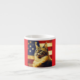 Tasse Expresso Beau Chat avec Arrière - plan de drapeau américain