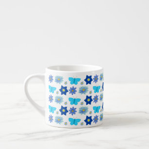Tasse Expresso Bébé bleu Papillons et fleurs à motifs