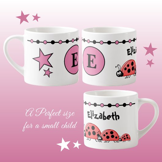 Tasse Expresso Bébés mignons rose noir avec étoiles enfant