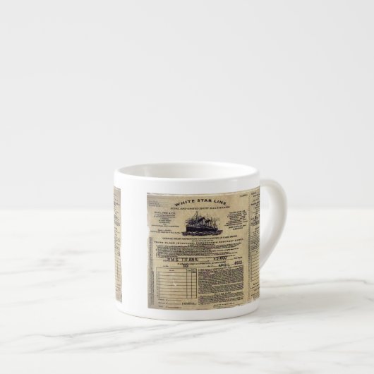 Tasse Expresso Billet RMS Titanic 1912 (Devant droit)