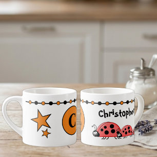 Tasse Expresso Bizarre orange noir avec étoiles enfant