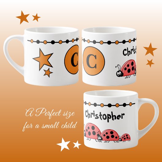 Tasse Expresso Bizarre orange noir avec étoiles enfant
