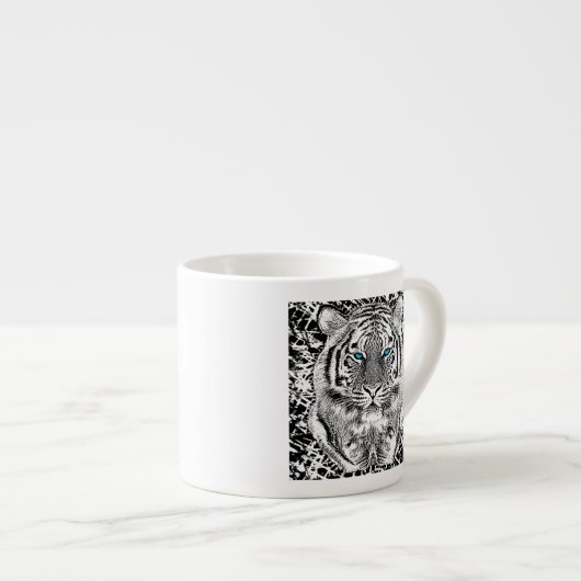 Tasse Expresso Black and White Blue Eyes sauvage Tiger visage (Devant droit)