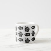 Tasse Expresso Black and White Tiki Fish and Flower Pattern (Devant droit)