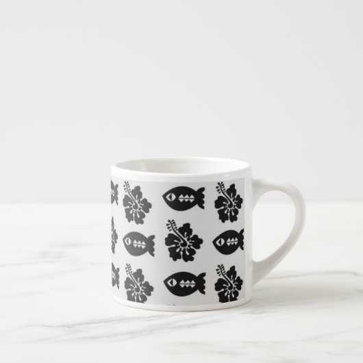 Tasse Expresso Black and White Tiki Fish and Flower Pattern (Droite)