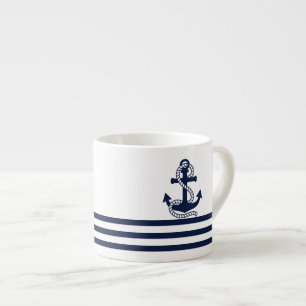Tasse Expresso Bleu blanc de la marine et Ancre bleue