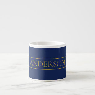 Tasse Expresso Bleu marine et or Nom Nom de famille ou Entreprise