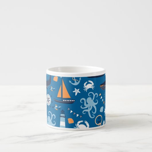 Tasse Expresso Bleu profond Toutes les choses Nautiques (Devant)