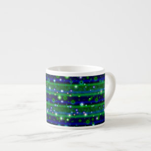 Tasse Expresso Bleu vert rayures avec étoiles et Raindrops