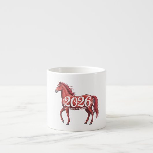 Tasse Expresso Bonne année 2026 Cheval Rouge Chinois (Devant)