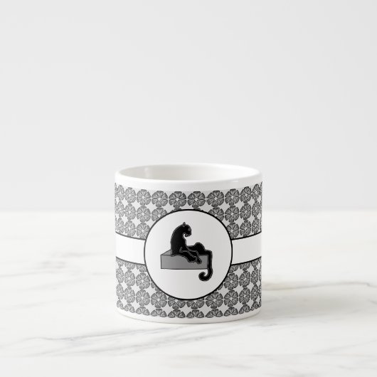 Tasse Expresso Boss Lady Chat noir et fleurs Motifs (Devant)
