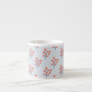Tasse Expresso Brins de Fleur de Corail sur Motif Bleu Brumeux