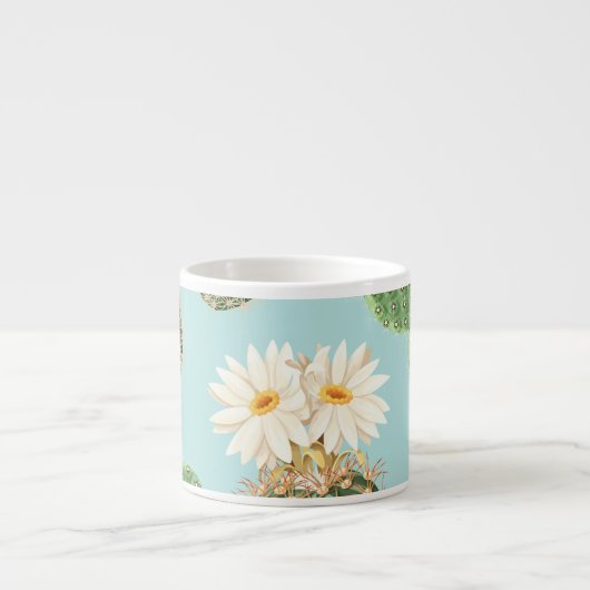 Tasse Expresso Cactus, fleurs roses : décor clair (Devant)