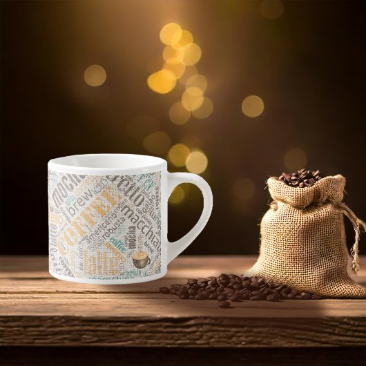 Tasse Expresso Café sur Burlap Word Cloud Turquoise ID283