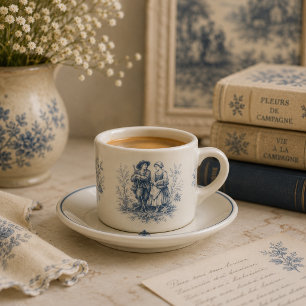Tasse Expresso Campagne française romantique Toile en bleu poussi