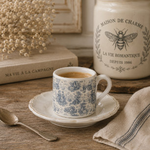 Tasse Expresso Campagne française romantique Toile en bleu poussi
