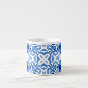 Tasse Expresso Carrelage blanc bleu, motif aquarelle sans couture