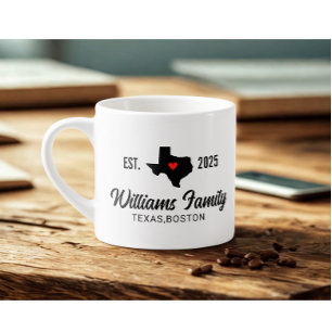 Tasse Expresso Carte du Texas au nom de famille personnalisé mode