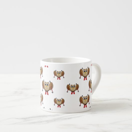 Tasse Expresso Cartoon de ski de Chouette (Devant droit)