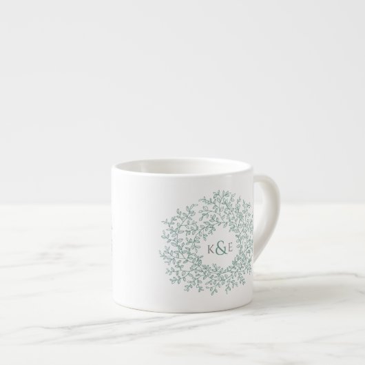 Tasse Expresso Cercle des monogrammes cadeaux mariages feuille (Devant droit)