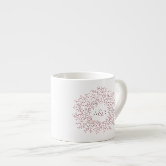 Tasse Expresso Cercle feuille rose mariage cadeau monogrammes (Devant droit)