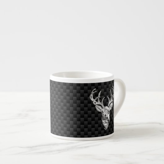 Tasse Expresso Cerf en argent élégant sur impression carbone (Devant droit)