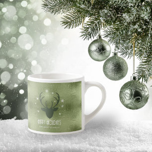 Tasse Expresso Cerfs Antlers Silhouette & Snowflakes Green ID861