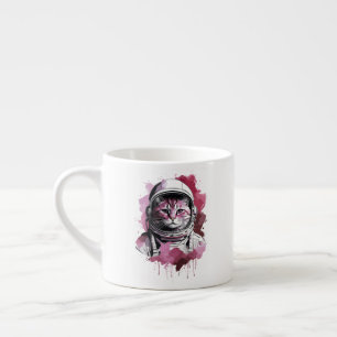 Tasse Expresso Chat astronaute à l'aquarelle rouge