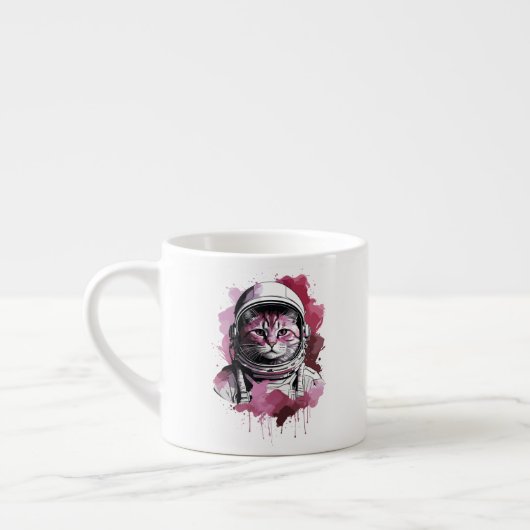 Tasse Expresso Chat astronaute à l'aquarelle rouge (Gauche)