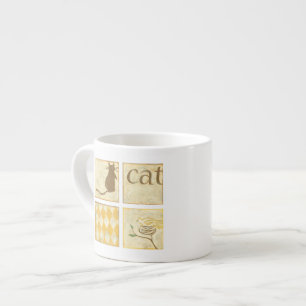 Tasse Expresso Chat Brown et oiseau jaune par Chariklia Zarris