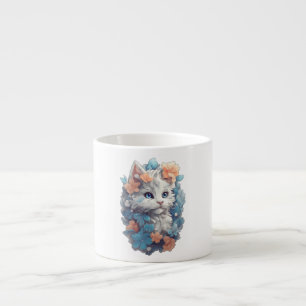 Tasse Expresso Chat Cute Blanc Floral Kitty